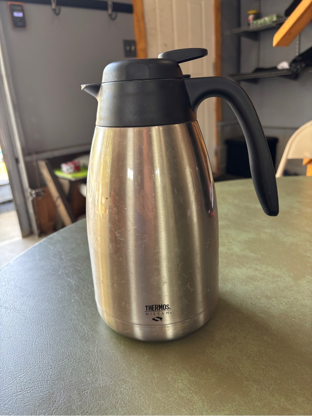 Thermos Stainless Steel Thermal Coffee Carafe with Black Handle and Lid